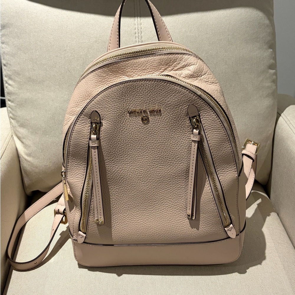 Michael Kors Blush Pink Pebbled Leather Backpack with Gold Hardware
